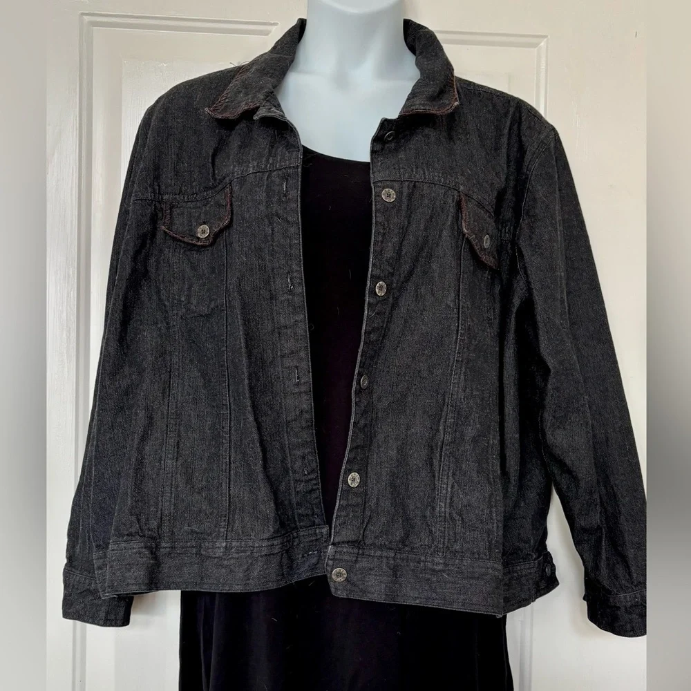 Denim & Co Black Denim Jacket 2X - Picture 1 of 6